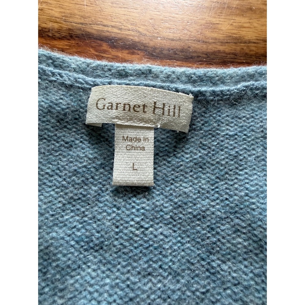 Garnet Hill 100% Cashmere V-Neck Sweater Dusty Blue Twisted Front Relaxed Large - Picture 6 of 8